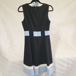 CALVIN KLEIN Dress Womens XS Full Flirty Skirt Sleeveles Black Blue White Zipper